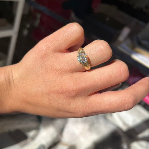 2.07ct GIA L SI1 old European cut diamond in a chunky fluted engraved solitaire, 18K yellow gold – alternate view 2
