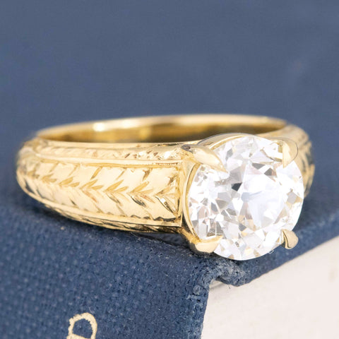 2.07ct Old European Cut Diamond Engraved Solitaire