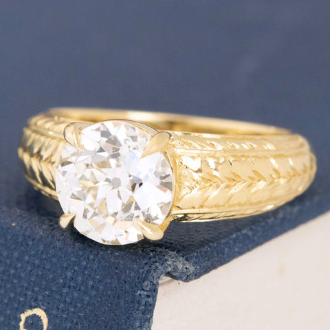 2.07ct Old European Cut Diamond Engraved Solitaire