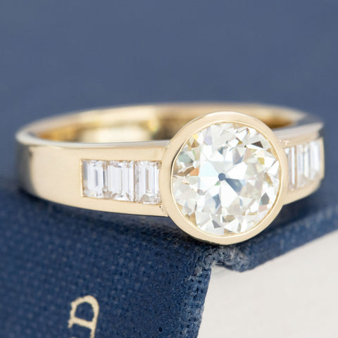 2.08ctw Old European Cut Diamond & Baguette Ring, GIA