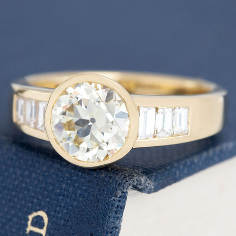 2.08ctw Old European Cut Diamond & Baguette Ring, GIA