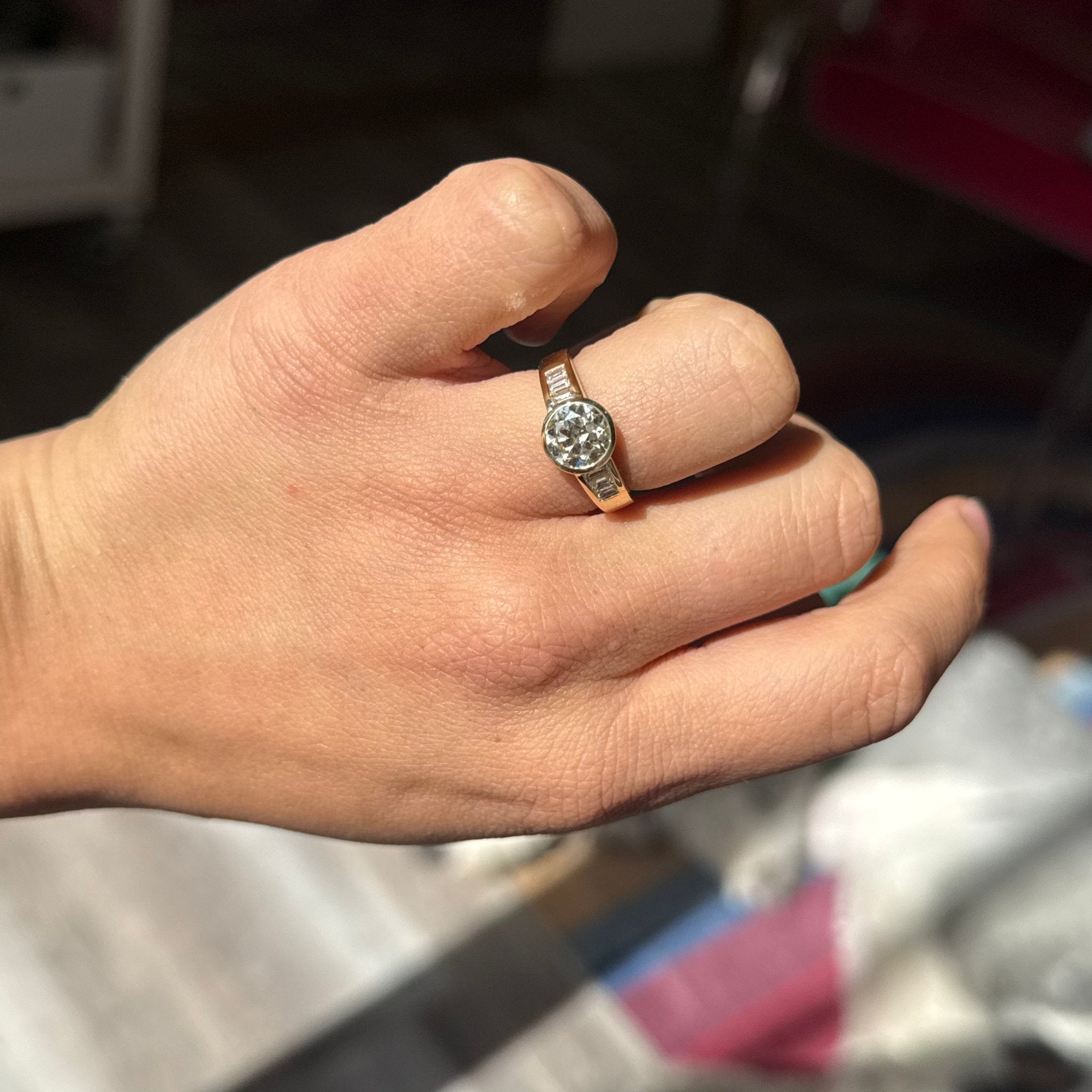 2.08ctw Old European Cut Diamond & Baguette Ring, GIA