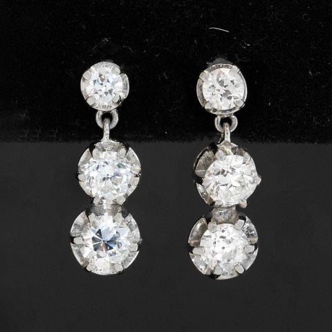 2.10ctw Art Deco Old European Cut Diamond Drop Earrings