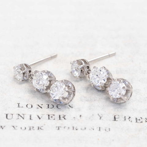 2.10ctw Art Deco Old European Cut Diamond Drop Earrings