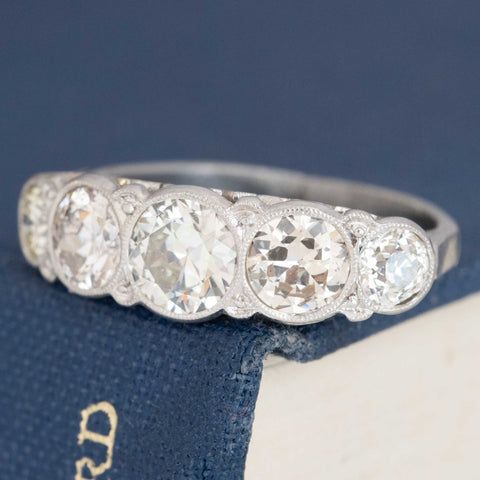 2.11ctw Antique Old European Cut Diamond Graduated Scroll Band