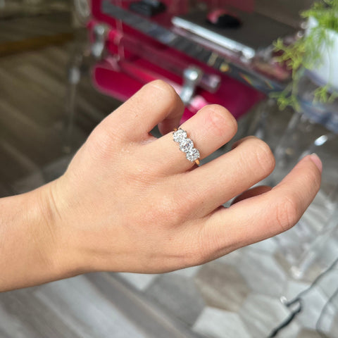 2.11ctw Old Mine Cut Diamond Trilogy Ring