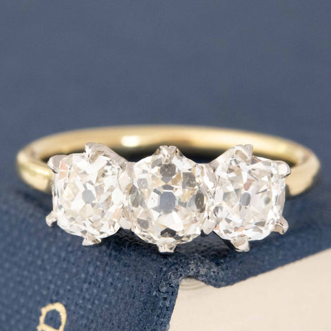 2.11ctw Old Mine Cut Diamond Trilogy Ring