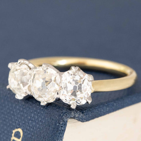 2.11ctw Old Mine Cut Diamond Trilogy Ring
