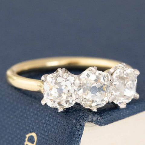 2.11ctw Old Mine Cut Diamond Trilogy Ring