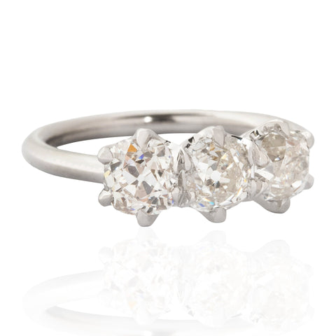 2.13ctw Old Mine Cut Diamond Trilogy Ring