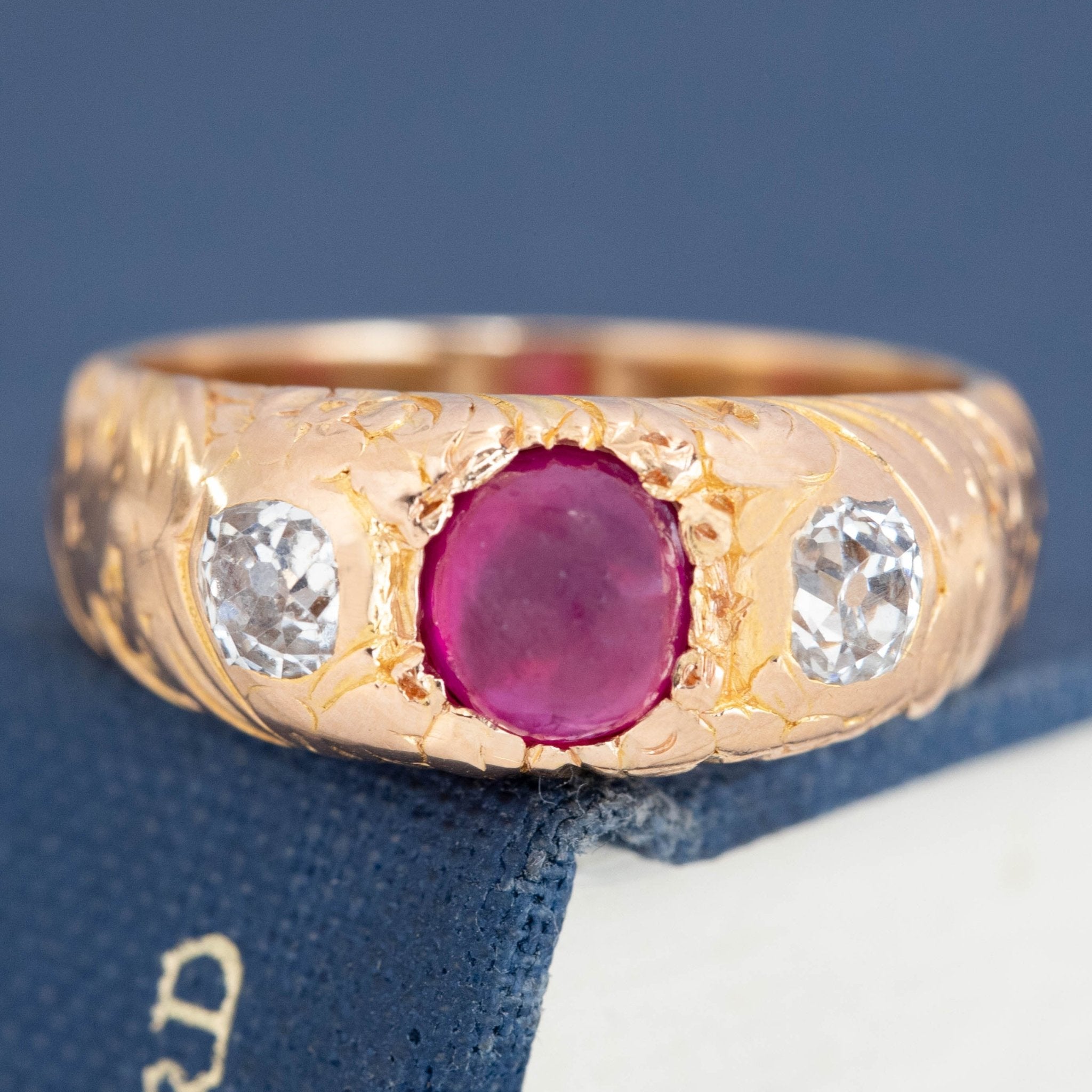 2.13ctw Victorian Old Mine Cut Diamond & Ruby Trilogy Ring