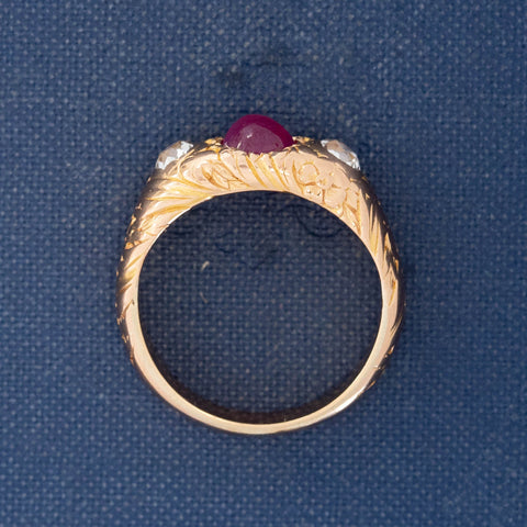 2.13ctw Victorian Old Mine Cut Diamond & Ruby Trilogy Ring