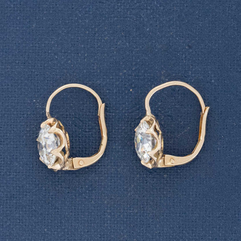 2.14ctw Old European Cut Diamond Dormeuse Earrings, GIA I/J VS/SI