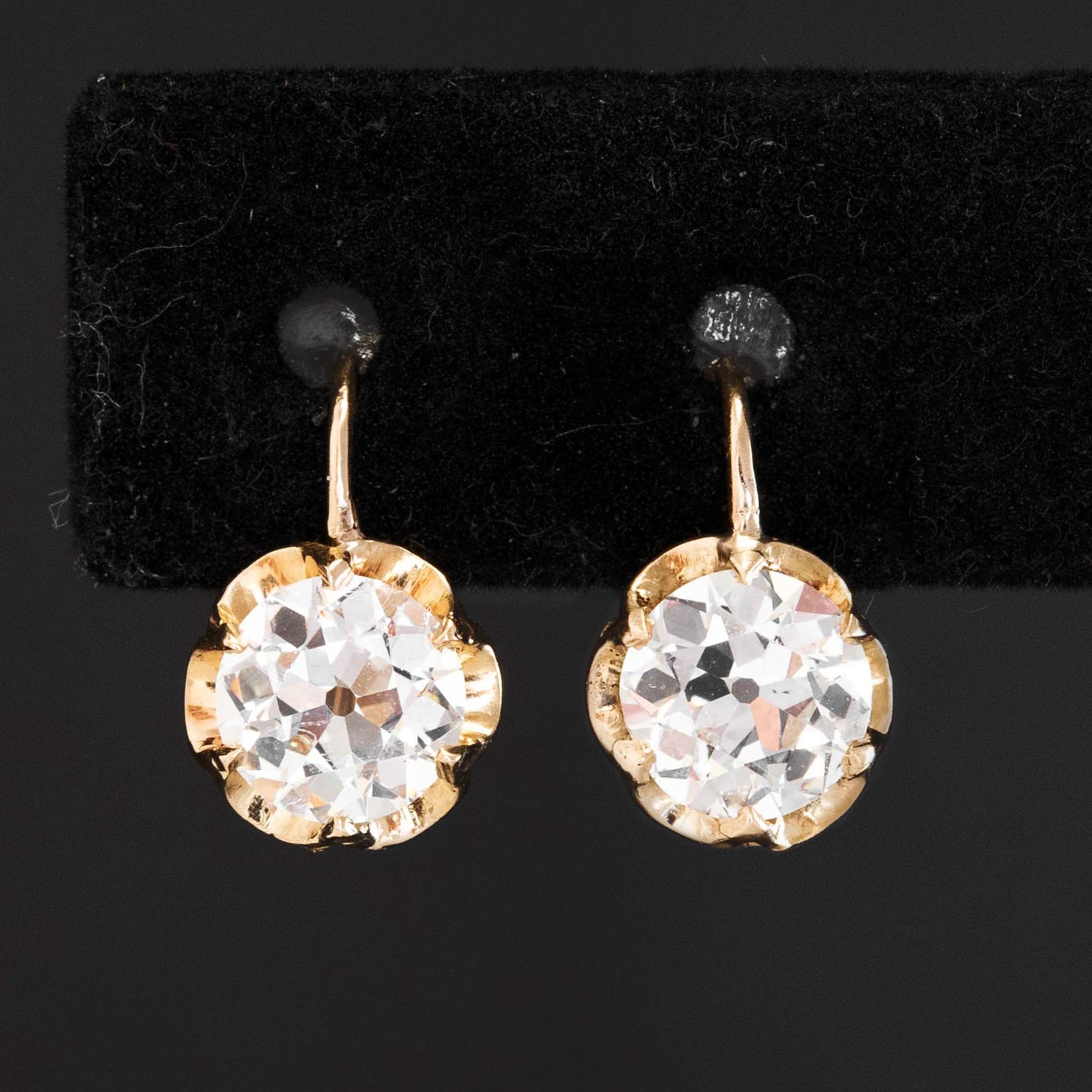 2.14ctw Old European Cut Diamond Dormouse Earrings, GIA I/J VS/SI