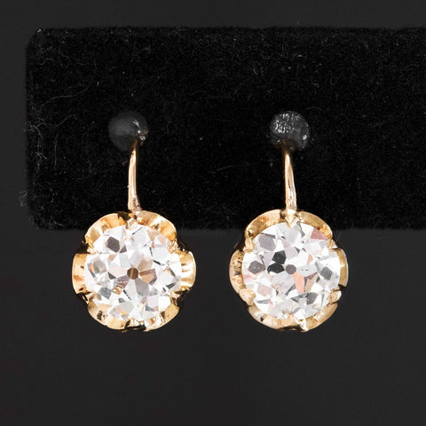 2.14ctw Old European Cut Diamond Dormeuse Earrings, GIA I/J VS/SI