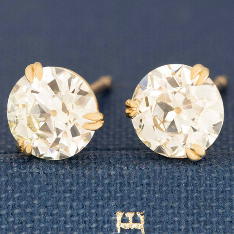 2.15ctw Old European Cut Diamond Stud Earrings, GIA