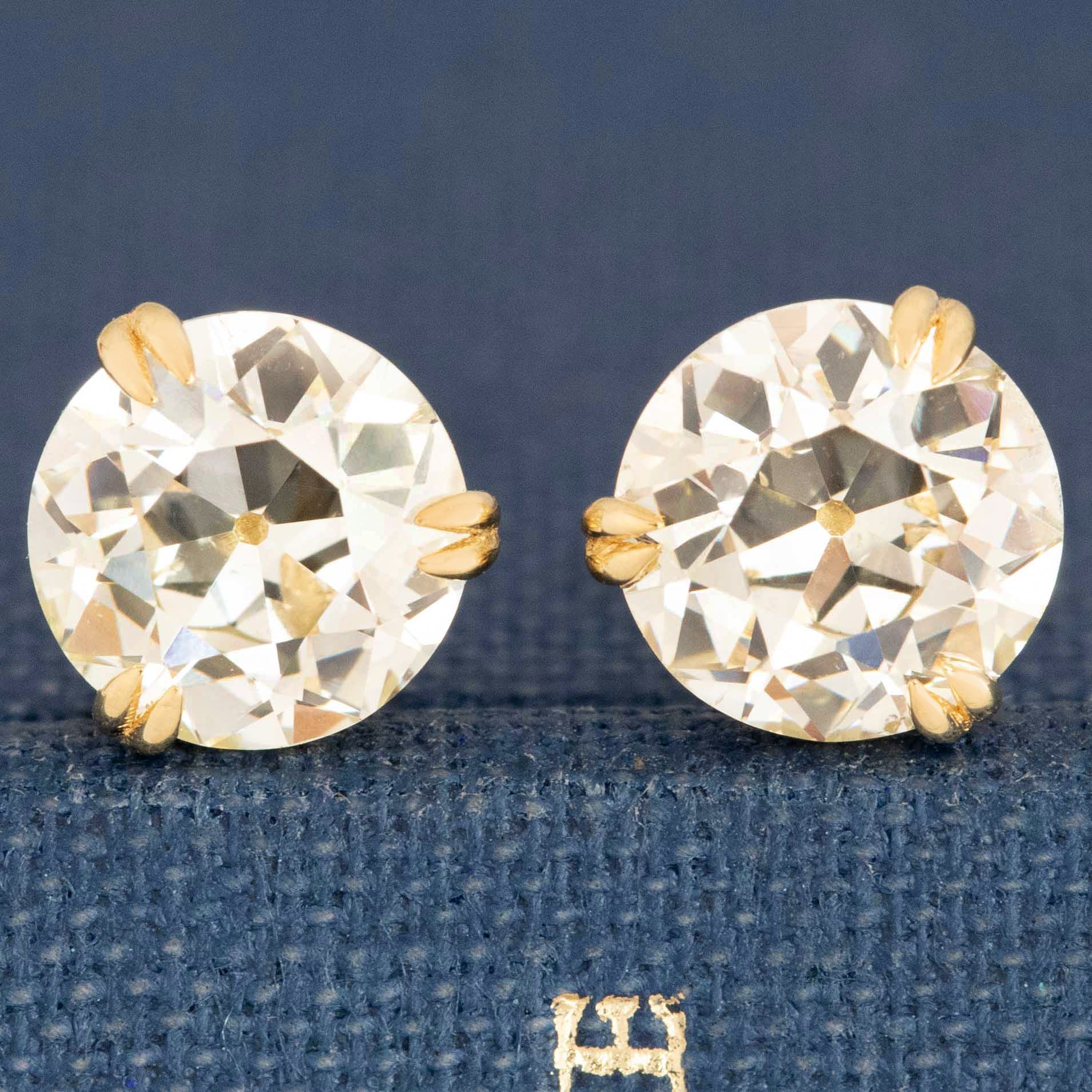 2.15ctw Old European Cut Diamond Stud Earrings, GIA