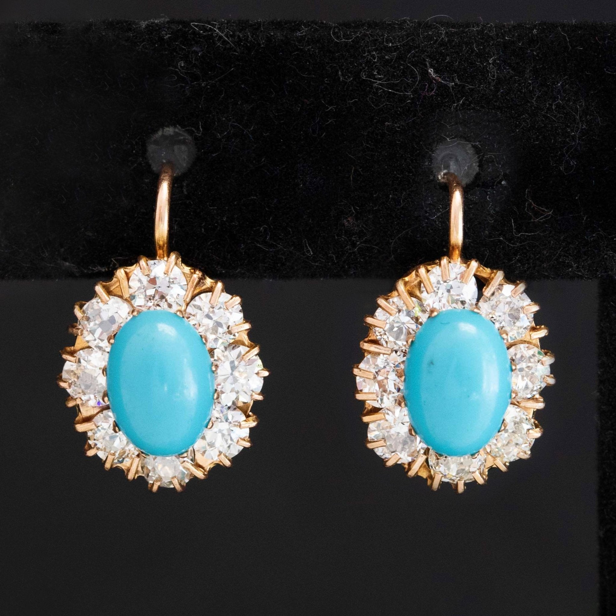 2.15ctw Old European Cut Diamond & Turquoise Cluster Earrings