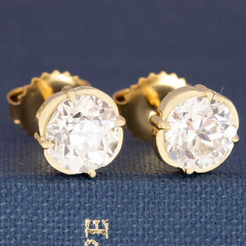 2.17ctw Old European Cut Diamond Clover Stud Earrings, GIA I/J