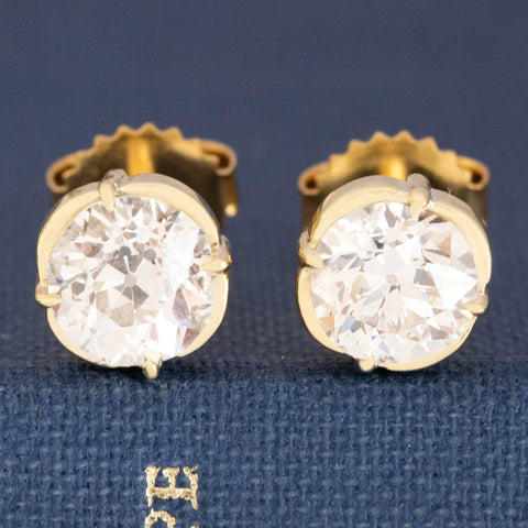 2.17ctw Old European Cut Diamond Clover Stud Earrings, GIA I/J