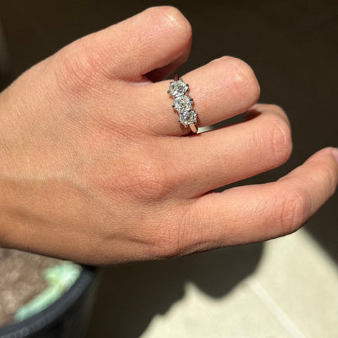 2.17ctw Old Mine Cut Diamond Trilogy Ring