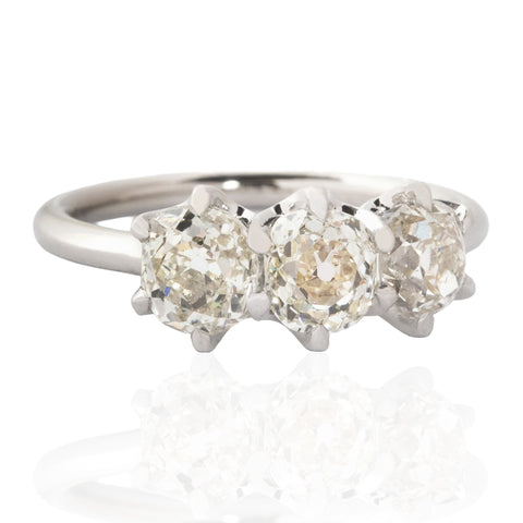 2.17ctw Old Mine Cut Diamond Trilogy Ring
