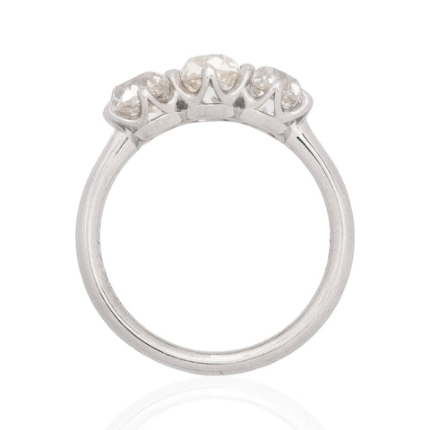2.17ctw Old Mine Cut Diamond Trilogy Ring