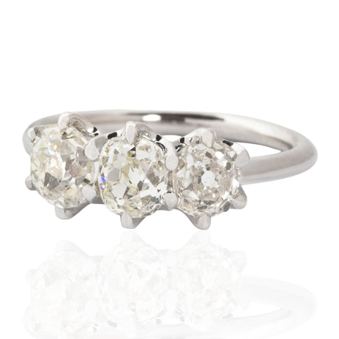 2.17ctw Old Mine Cut Diamond Trilogy Ring
