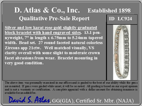 21ctw Vintage White Zircon Block Bracelet