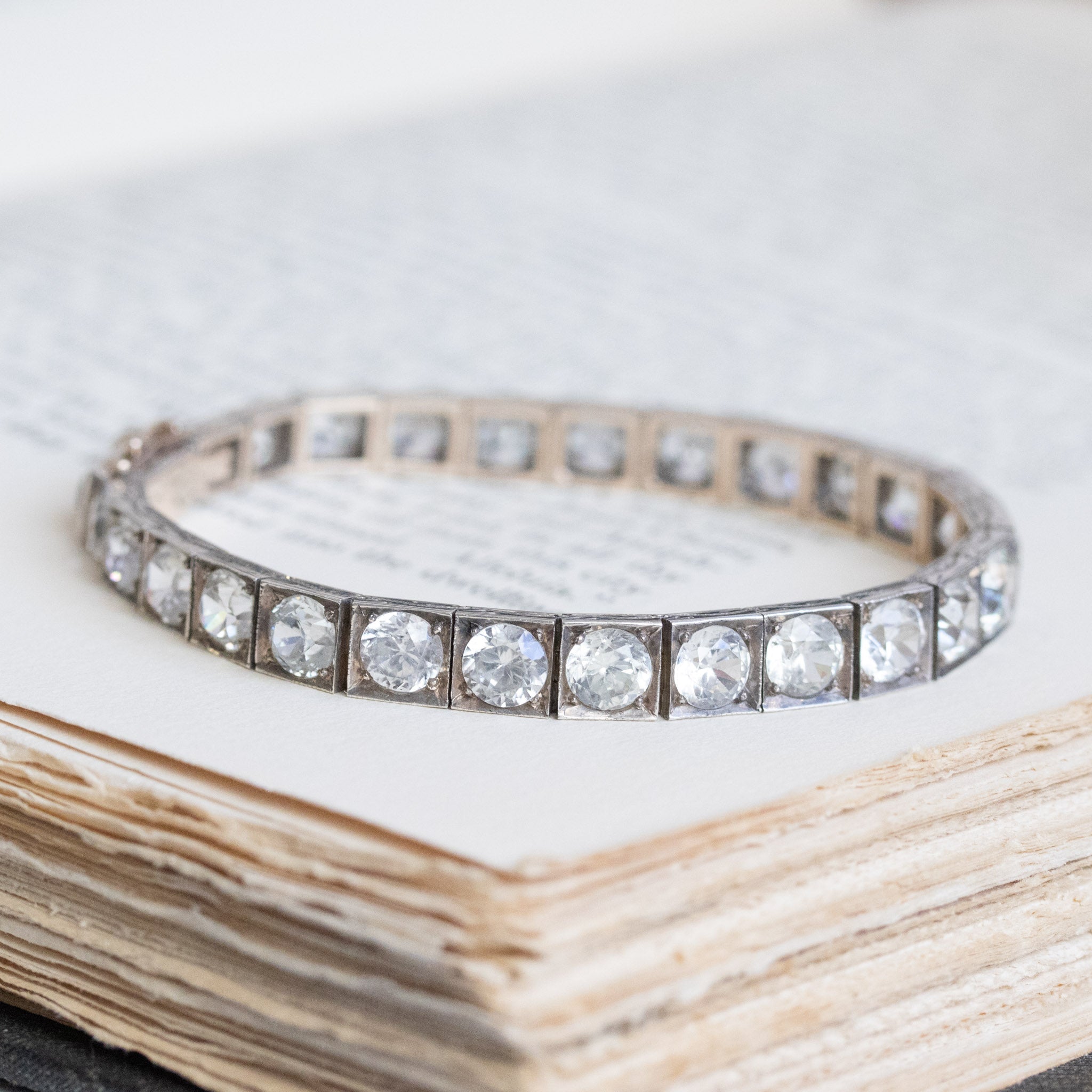 21ctw Vintage White Zircon Block Bracelet