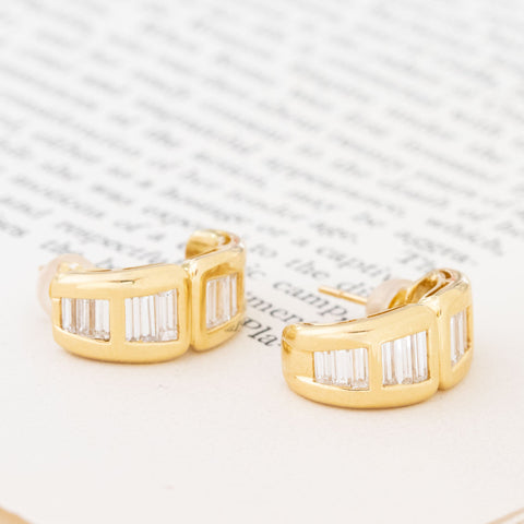 2.20ctw Vintage Baguette Cut Diamond Huggie Earrings