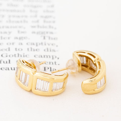 2.20ctw Vintage Baguette Cut Diamond Huggie Earrings