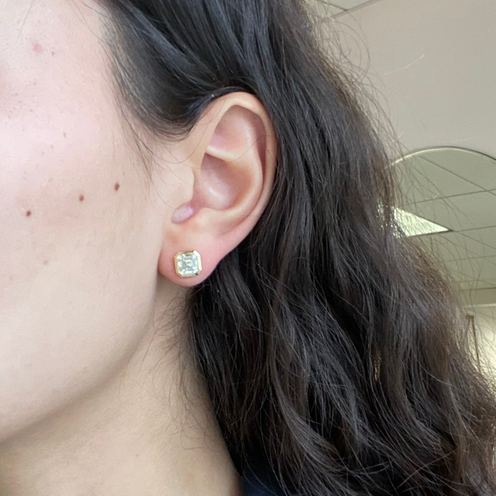 2.21ctw Asscher Cut Diamond Bezel Stud Earrings, GIA