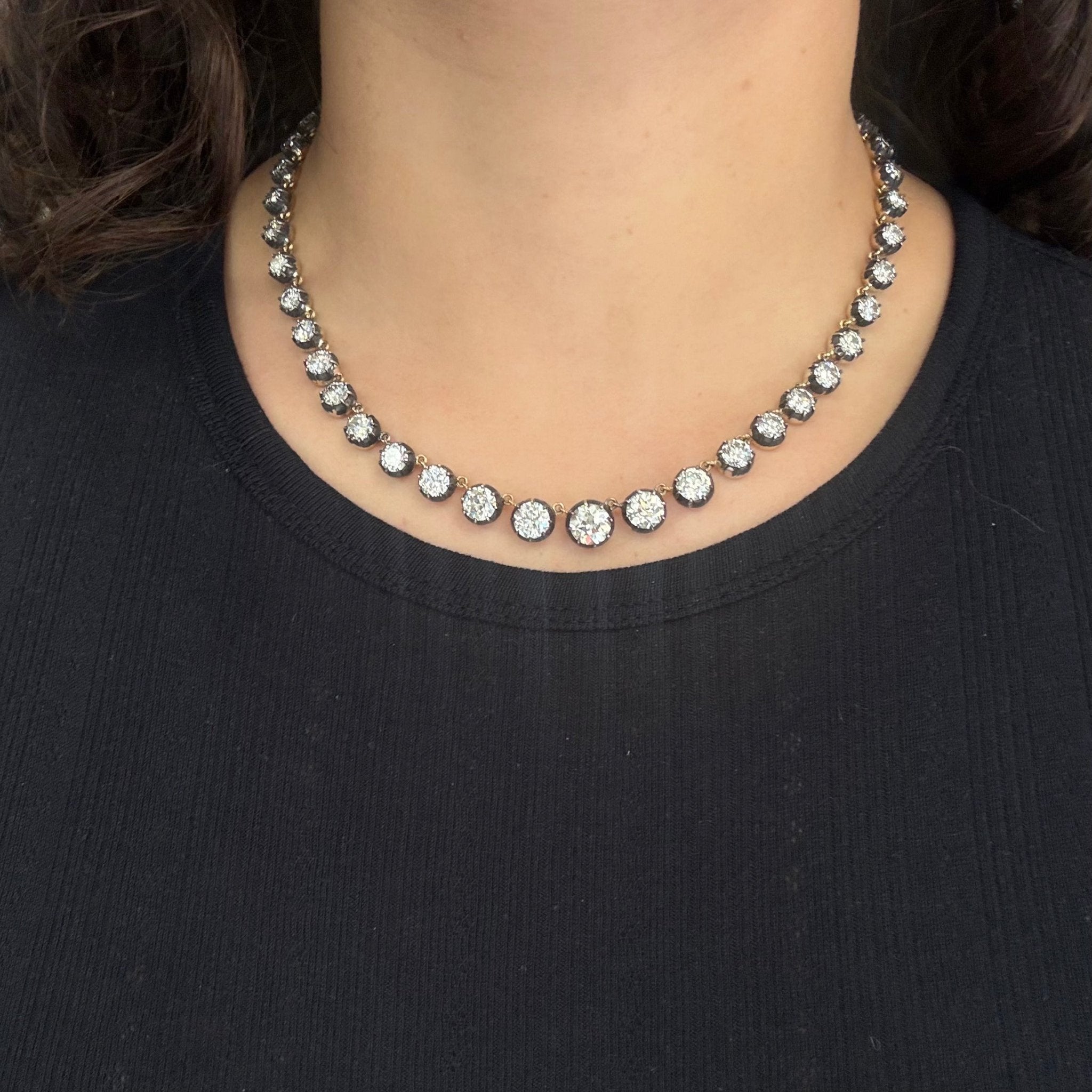 22.48ctw Old European Cut Diamond Riviere Necklace