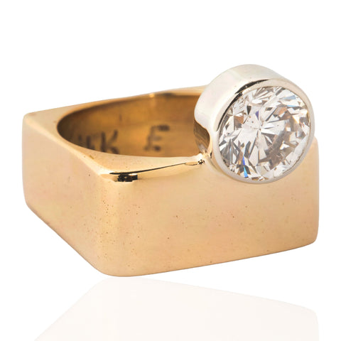 2.25ct Vintage Round Cut Diamond Bezel Ring, Mid Century