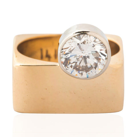 2.25ct Vintage Round Cut Diamond Bezel Ring, Mid Century