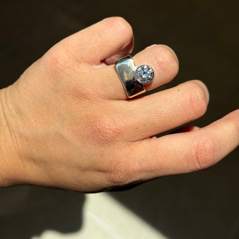 2.25ct Vintage Round Cut Diamond Bezel Ring, Mid Century