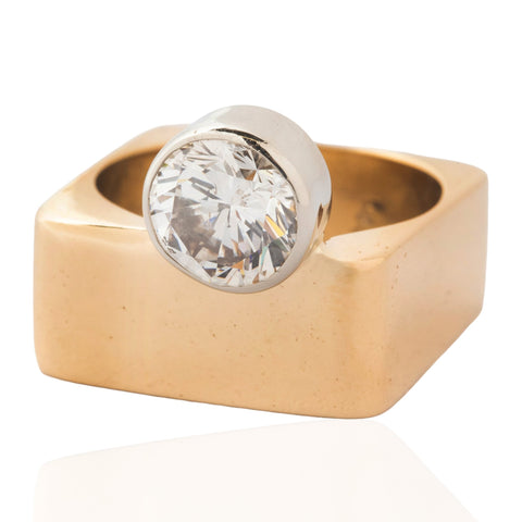2.25ct Vintage Round Cut Diamond Bezel Ring, Mid Century