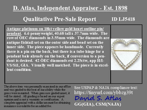 2.25ctw Edwardian Old European Cut Diamond Heart Brooch/Pendant