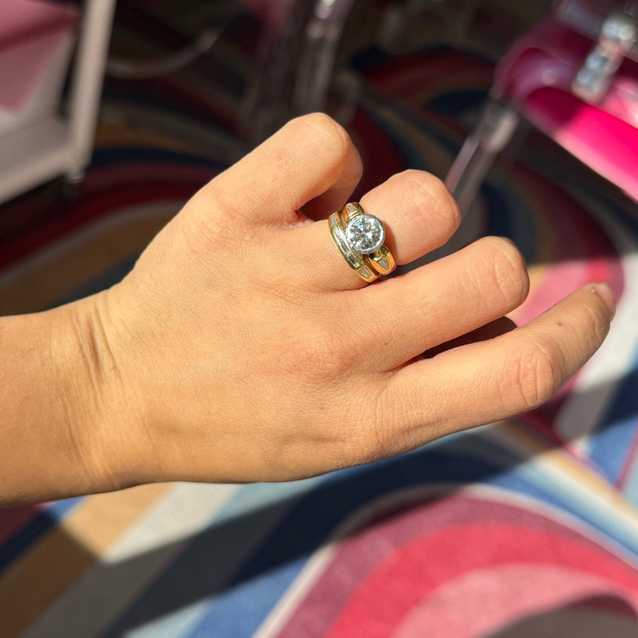 2.25ctw (est) Vintage Round Brilliant Cut Diamond Bezel Wedding Set