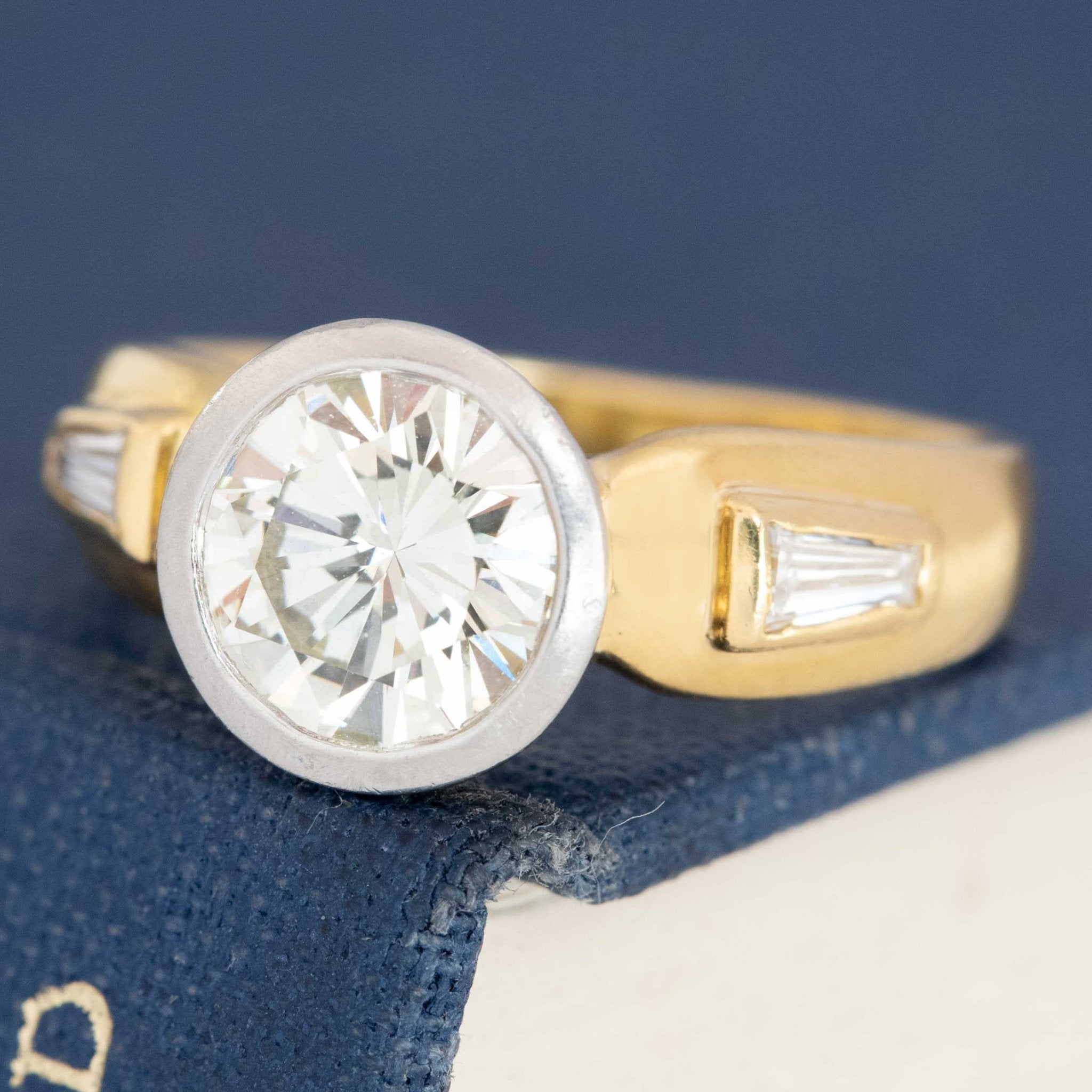 Yellow gold and white gold vintage wedding set with diamonds