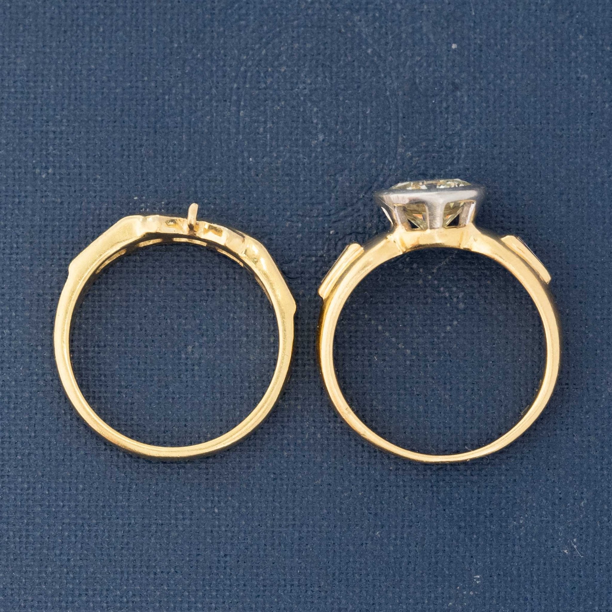Bold 1980s two-tone diamond wedding ring set