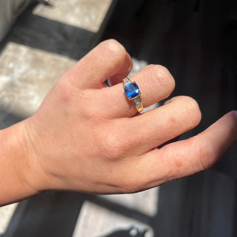 2.26ctw Cushion Sapphire & Tapered Baguette Diamond Ring