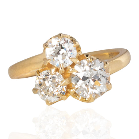 2.27ctw Old European Cut Diamond Trilogy Ring, GIA