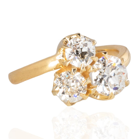 2.27ctw Old European Cut Diamond Trilogy Ring, GIA