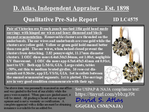 2.27ctw Victorian Old Cut Diamond Cluster Dormeuse Earrings, French