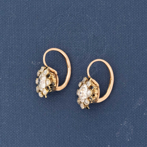 2.27ctw Victorian Old Cut Diamond Cluster Dormeuse Earrings, French