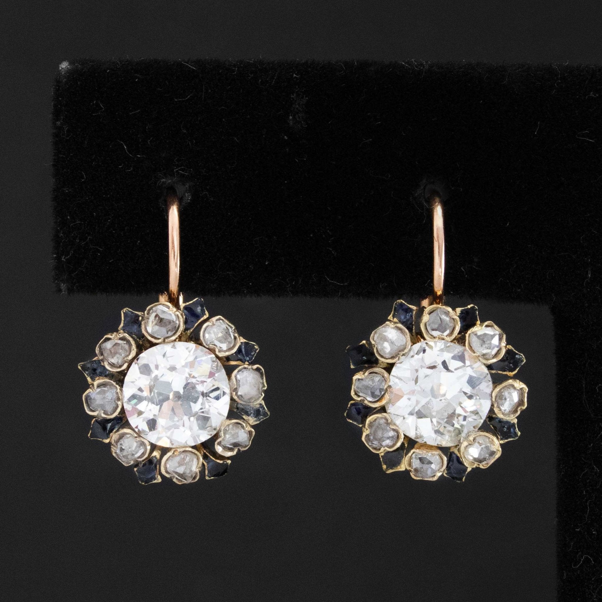 2.27ctw Victorian Old Cut Diamond Cluster Earrings, French