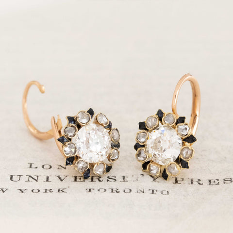 2.27ctw Victorian Old Cut Diamond Cluster Dormeuse Earrings, French