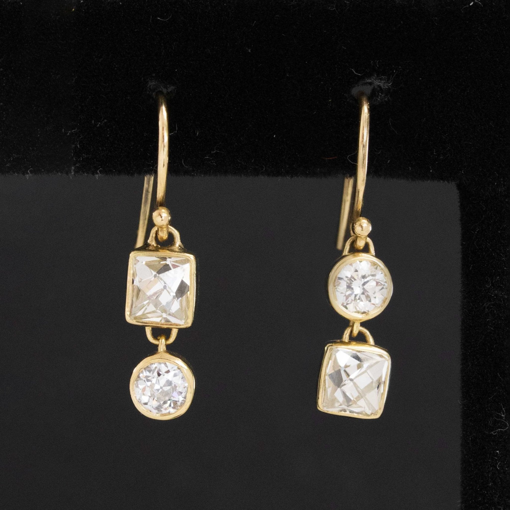 2.28ctw Old European & French Cut Diamond Double Bezel Drop Earrings